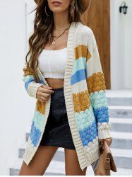 Colorblock Stripe Jacquard Drop Shoulder Cardigan Coat -  