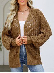 Solid Color See Thru Textured Graphic Crochet Cardigan -  