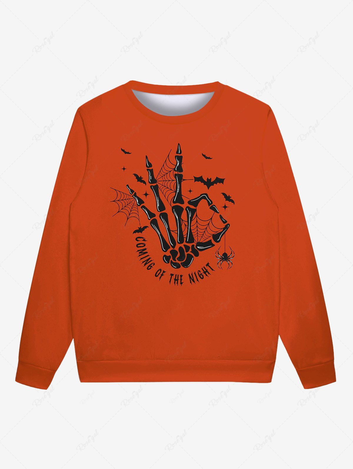 Store Gothic Skeleton Spider Web Bat Letters Print Halloween Sweatshirt For Men  