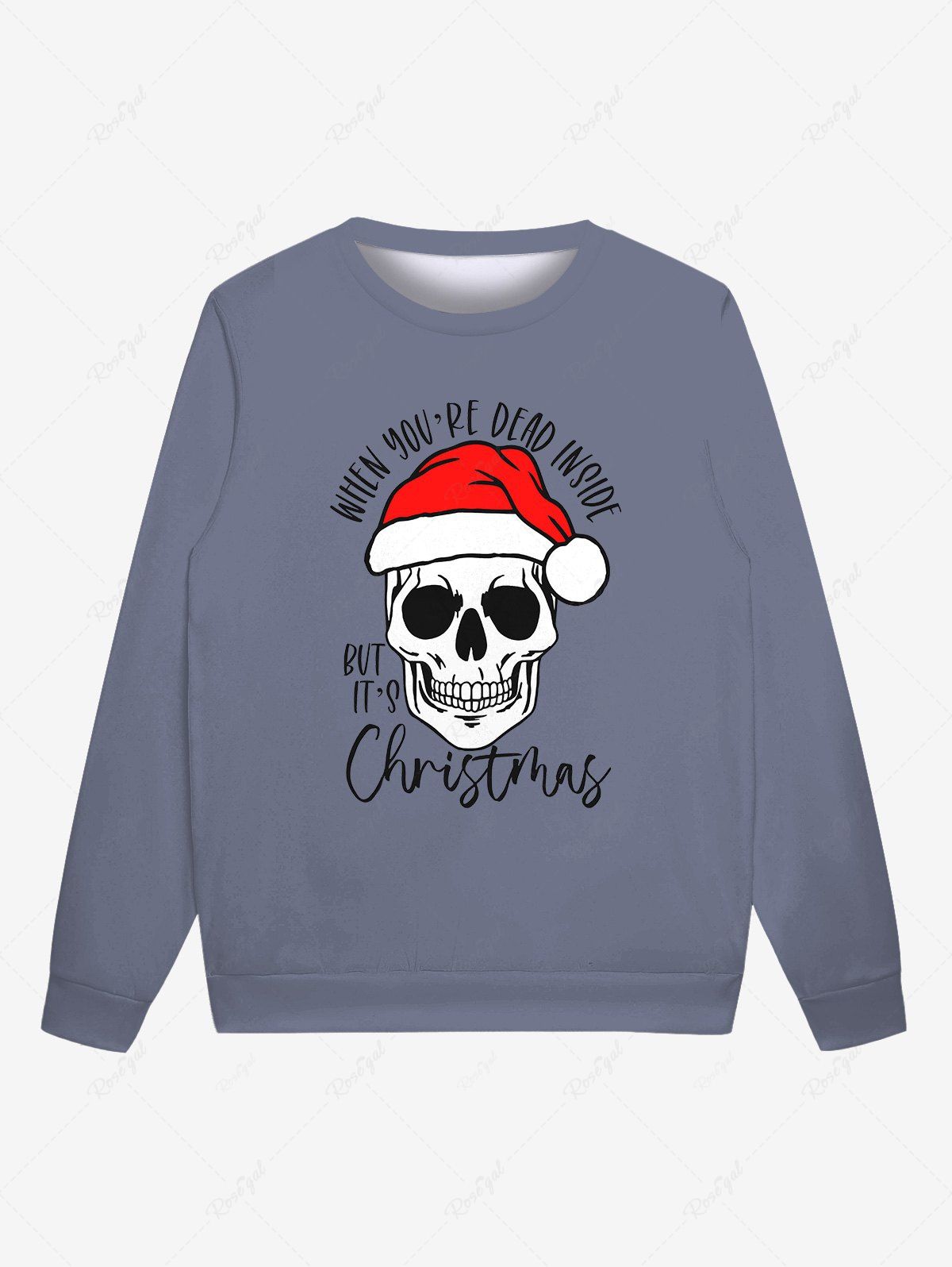 Hot Gothic 3D Skull Letters Christmas Hat Print Sweatshirt For Men  