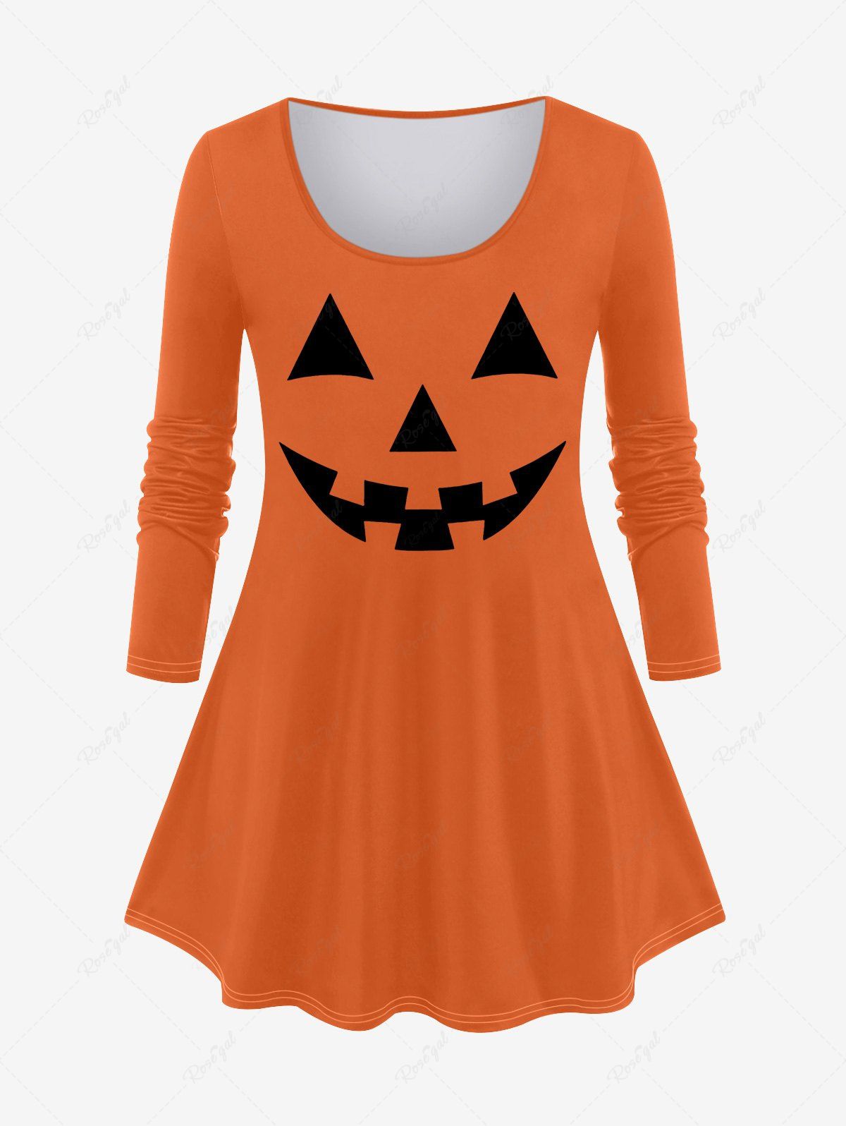 T-shirt D'Halloween Citrouille Imprimée de Grande Taille Orange 6X