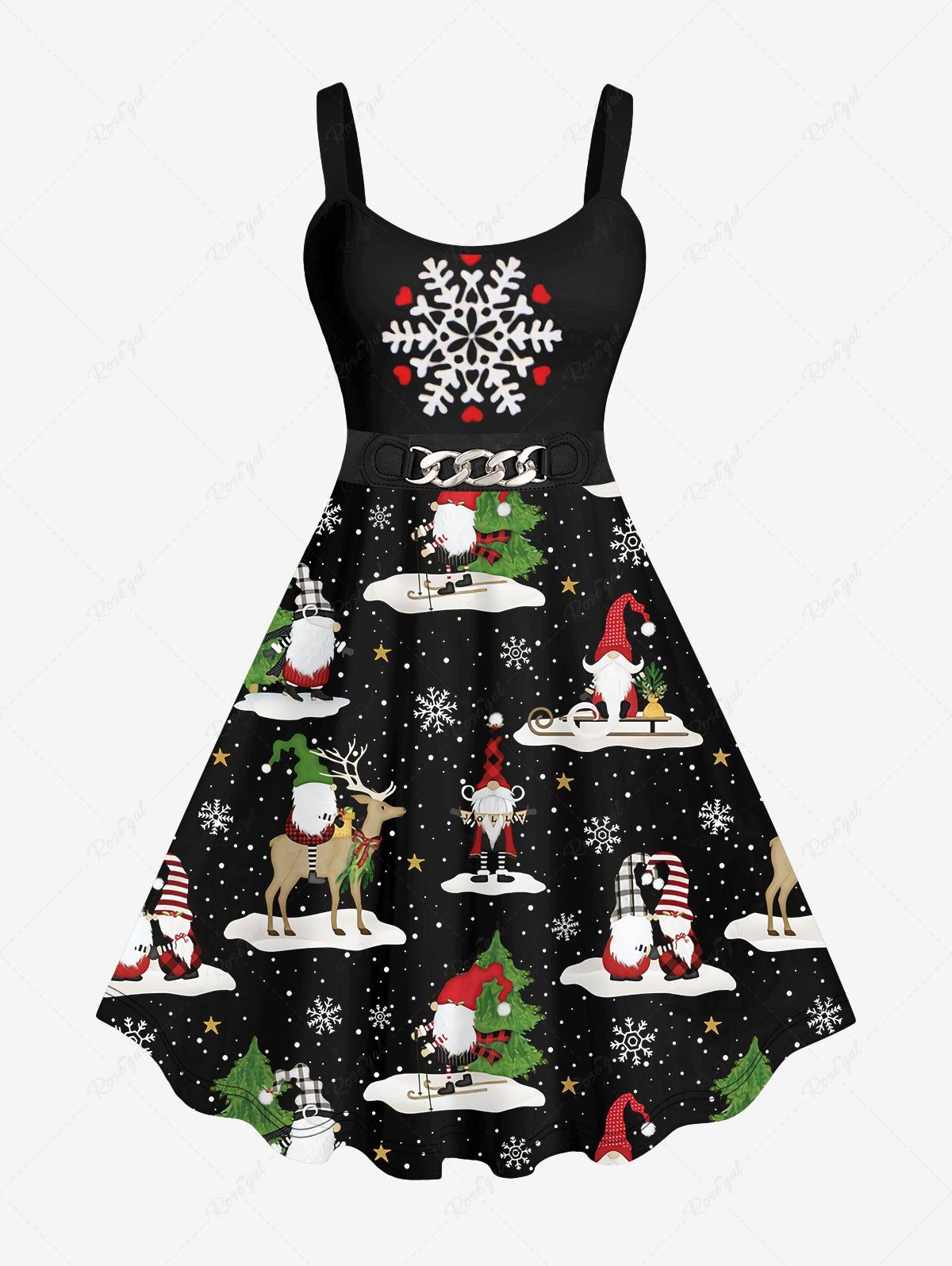 Shop Plus Size Christmas Elk Santa Snowflake Chain 3D Print Tank Dress  