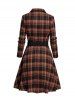 Plaid Print Half Button Belted Long Sleeve Mini Dress -  