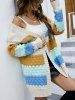Colorblock Stripe Jacquard Drop Shoulder Cardigan Coat -  