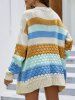 Colorblock Stripe Jacquard Drop Shoulder Cardigan Coat -  