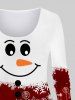 Plus Size 3D Glitter Snowman Snowflake Buttons Print Christmas Long Sleeves T-shirt -  