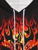 Gothic 3D Fire Flame Skull Print Halloween Pocket Drawstring Hoodie For Men -  