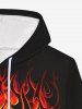 Gothic 3D Fire Flame Skull Print Halloween Pocket Drawstring Hoodie For Men -  