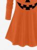 Plus Size Halloween Pumpkin Smile Print T-shirt -  