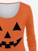 Plus Size Halloween Pumpkin Smile Print T-shirt -  