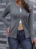 Button Up Solid Color Round Collar Knit Cardigan -  