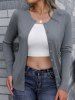 Button Up Solid Color Round Collar Knit Cardigan -  