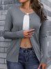 Button Up Solid Color Round Collar Knit Cardigan -  