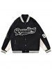 Men's Colorblock READING Letter Embroidered Slant Pocket Stand Collar College Style Baseball Jacket -  