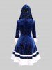 Plus Size Glitter Lace Up Fluffy Ball Velvet A Line Hooded Christmas Patchwork Dress -  