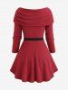 Plus Size Twist Ruched Ruffles Buckle Belt Off The Shoulder Turndown Collar Woolen Sweater - Rouge foncé M | US 10
