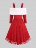 Plus Size Christmas Woolen Ball Star Lace Cinched Cold Shoulder Dress -  