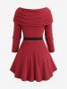 Plus Size Twist Ruched Ruffles Buckle Belt Off The Shoulder Turndown Collar Woolen Sweater -  