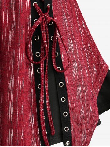 Gothic Plus Size Glitter Buckle Grommets Lace Up Asymmetrical Hooded T-shirt