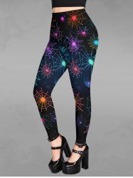 Gothic Glitter Colorful Spider Webs Print Halloween Skinny Leggings -  