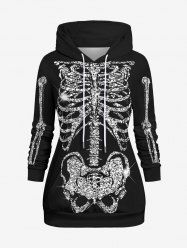 Plus Size Halloween Skeleton Glitter 3D Print Drawstring Hoodie -  