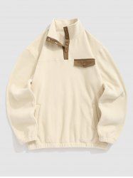 Men's Casual Colorblock Button Stand Collar Fuzzy Fleece Pullover Sweatshirt -  