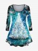 Plus Size Christmas Tree Snowflake Tie Dye Glitter Printed T-shirt and Flare Pants Outfit -  