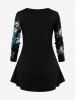 Plus Size Christmas Tree Snowflake Tie Dye Glitter Printed T-shirt and Flare Pants Outfit -  