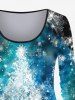 Plus Size Christmas Tree Snowflake Tie Dye Glitter Printed T-shirt and Flare Pants Outfit -  