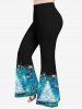 Plus Size Christmas Tree Snowflake Tie Dye Glitter Printed T-shirt and Flare Pants Outfit -  