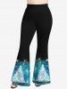 Plus Size Christmas Tree Snowflake Tie Dye Glitter Printed T-shirt and Flare Pants Outfit -  