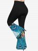 Plus Size Christmas Tree Snowflake Tie Dye Glitter Printed T-shirt and Flare Pants Outfit -  
