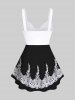 Gothic Floral Lace Panel Print Cinched Tank Top -  