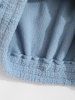 Veste Applique en Blocs de Couleurs Zippée avec Poche Design à Col Debout en Laine - Bleu-gris M