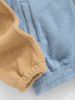 Fleece Fluffy Colorblock Stand Collar Zip Up Pocket Applique Design Jacket -  