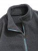 Fleece Fluffy Colorblock Stand Collar Zip Up Pocket Applique Design Jacket -  
