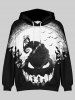 Plus Size Halloween Moon Bat Skull Hat Pumpkin Print Drawstring Hoodie -  
