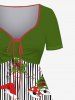 Plus Size 3D Bowknot Bell Gift Wreath Striped Hat Print Christmas Cinched Dress -  