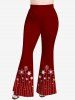 Plus Size Glitter Snowflake Ball Line Print Christmas Flare Pants -  