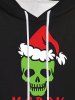Gothic Christmas Hat Skull Plaid Letters Print Pocket Drawstring Fleece Lining Hoodie For Men -  