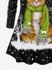 Plus Size Christmas Snowflake Tree Scarf Cat Print T-shirt - Noir 2X