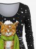 Plus Size Christmas Snowflake Tree Scarf Cat Print T-shirt - Noir 3X