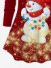 T-shirt Etoile Boule de Noël et Bonhomme de Neige Imprimés de Grande Taille à Paillettes - Rouge 1X
