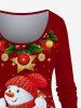 T-shirt Etoile Boule de Noël et Bonhomme de Neige Imprimés de Grande Taille à Paillettes - Rouge 4X