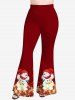 Pantalon Evasé Boule de Noël et Bonhomme de Neige Imprimés de Grande Taille à Paillettes - Rouge 6X