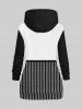 Plus Size Striped Ghost Face Bowknot Print Pocket Drawstring Hoodie -  
