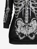 Plus Size Halloween Skeleton Glitter 3D Print Drawstring Hoodie -  