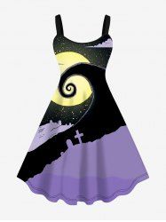 Plus Size Moon Galaxy Tree Cross Cloud Print Halloween Tank Dress -  
