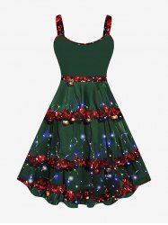 Plus Size 3D Glitter Sparkling Lamp Bell Ribbon Print Christmas Tank Dress - Vert profond 6X