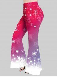 Plus Size Glitter Snowflake Print Ombre Christmas Flare Pants -  